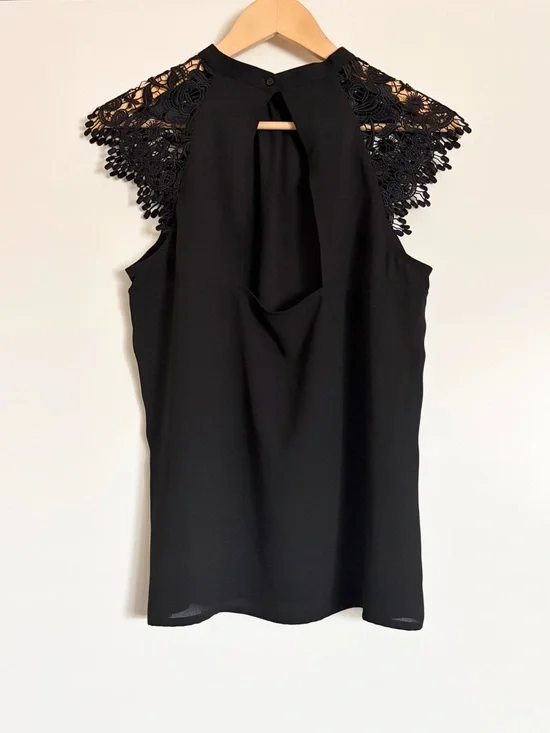 Romantic Black Lace Sheer Top Whimsigoth Goth Cut Out Back Blouse Medium - Picture 5 of 9